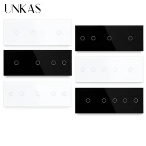 UNKAS saklar lampu pintar, 3 / 4 / 5/6/9/12 Gang WiFi sentuh On / Off 228mm Panel kelas hitam berfungsi Alexa Google