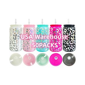 50Packs 16Oz Shinny Leopard Print Beer Glass Can With Plastic Lid Uv Dtf <b>Wraps</b> <b>Vinyl</b> for Iced Coffee Soda - Product Image 1