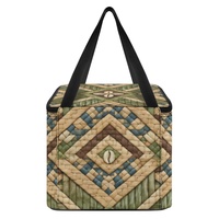 Sac à déjeuner isotherme personnalisé en forme de panier tressé avec motif géométrique, fermeture éclair et poignées de transport