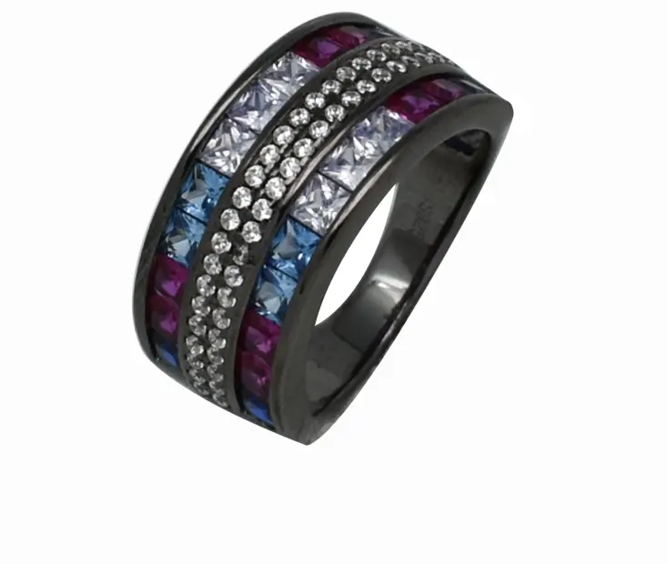 Boutique 4 Rangs Princesse Coupe Noir Mariage Eternité 925 Bijoux en Argent Canal Bague Femme