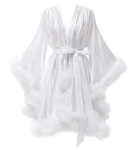 ダチョウの羽根良質在庫あり女性用ランジェリーファーローブ高級シルクプロムドレスパーティガウンセクシーイブニングエレガントドレス - Product Image 1