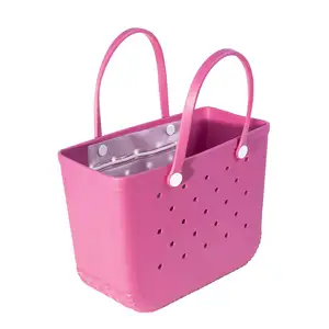 Silicone Large Beach Bags Trendy Ladies Shoulder Bag Candy Color Eva Beach Tote Bog One Side Holes Holiday Urban Waterproof Bag