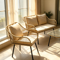 Ensemble de salon de jardin quatre pièces en rotin synthétique moderne avec structure en fer, couleur personnalisable, pour hôtel et cour.