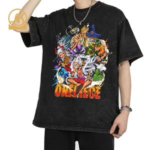 T-shirt Oversize da uomo <span class=keywords><strong>Anime</strong></span> Vintage con mezze maniche con lavaggio acido - Product Image 2