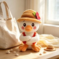 Boneka Bebek Plush Custom Lucu Bebek Putih dengan Topi Ransel Hewan Boneka Isi Dakron Lembut Ramah Lingkungan Hadiah Valentine OEM ODM MOQ Rendah