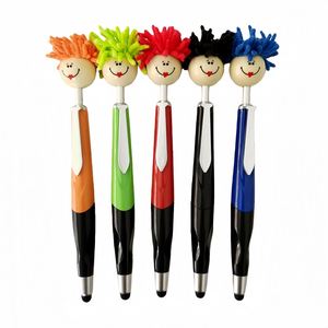 Stylo bille personnalisé élégant et mignon avec logo, promotionnel, fantaisie, en plastique noir/bleu, 2-en-1, pour design tête de poupée - Product Image 1
