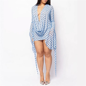 Nuovo <span class=keywords><strong>Abito</strong></span> Aderente Primaverile con Stampa a <span class=keywords><strong>Pois</strong></span> per Donna, Scollo a V Profondo, Maniche a Pipistrello, Vestiti Femminili Streetwear - Product Image 3