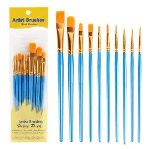 Wholesale Watercolor Acrylic Oil Painting Brush Painting 10pcs Paint Brush Set With Nylon Hair Plastic Handle