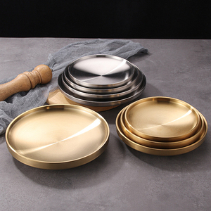 304 Acier Inoxydable Ménage Double Dîner Assiette Ronde Fond Plat, Double Couche Ronde Dessert Plat Assiette Plat Grill BBQ - Product Image 6