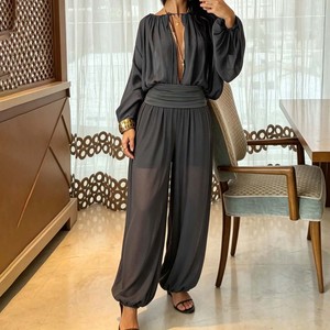 Women Sheer Mesh Balloon <b>Pants</b> with Pleated Waistband Loose Fit Harem Trousers for <b>Summer</b> Beach Yoga Boho Style - Product Image 3