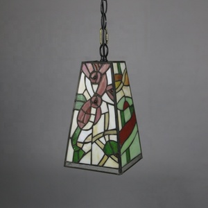 LongHuiJing 6 Inch Tiffany Style Mini Pendant <b>Light</b> Vintage Creativity Rectangle Stained Glass <b>Rose</b> Shade E27 Chandelier Hanging - Product Image 1