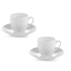 ENSEMBLE DE 2 Tasses à café et soucoupes de 90 cc en porcelaine blanche - Product Image 1