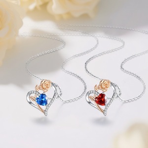 Collar de Plata de Ley S925 con Corazón y Circonita Rosa, Colgante Romántico de Dos Tonos, Joyería de Plata Versátil para Clavícula, Regalo para Mujer - Product Image 4