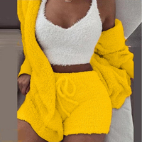 Ensemble décontracté 2 pièces pour femme Yuehui : Gilet court en peluche et short Y2K, col carré, tricoté, motif à motifs, patchwork hiver