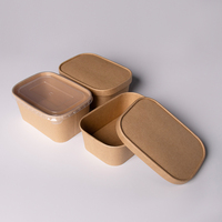 Lot de 3 boîtes alimentaires rectangulaires en papier kraft, jetables, avec couvercles, pour plats à emporter, personnalisables avec logo OEM, vente en gros, boîte écologique