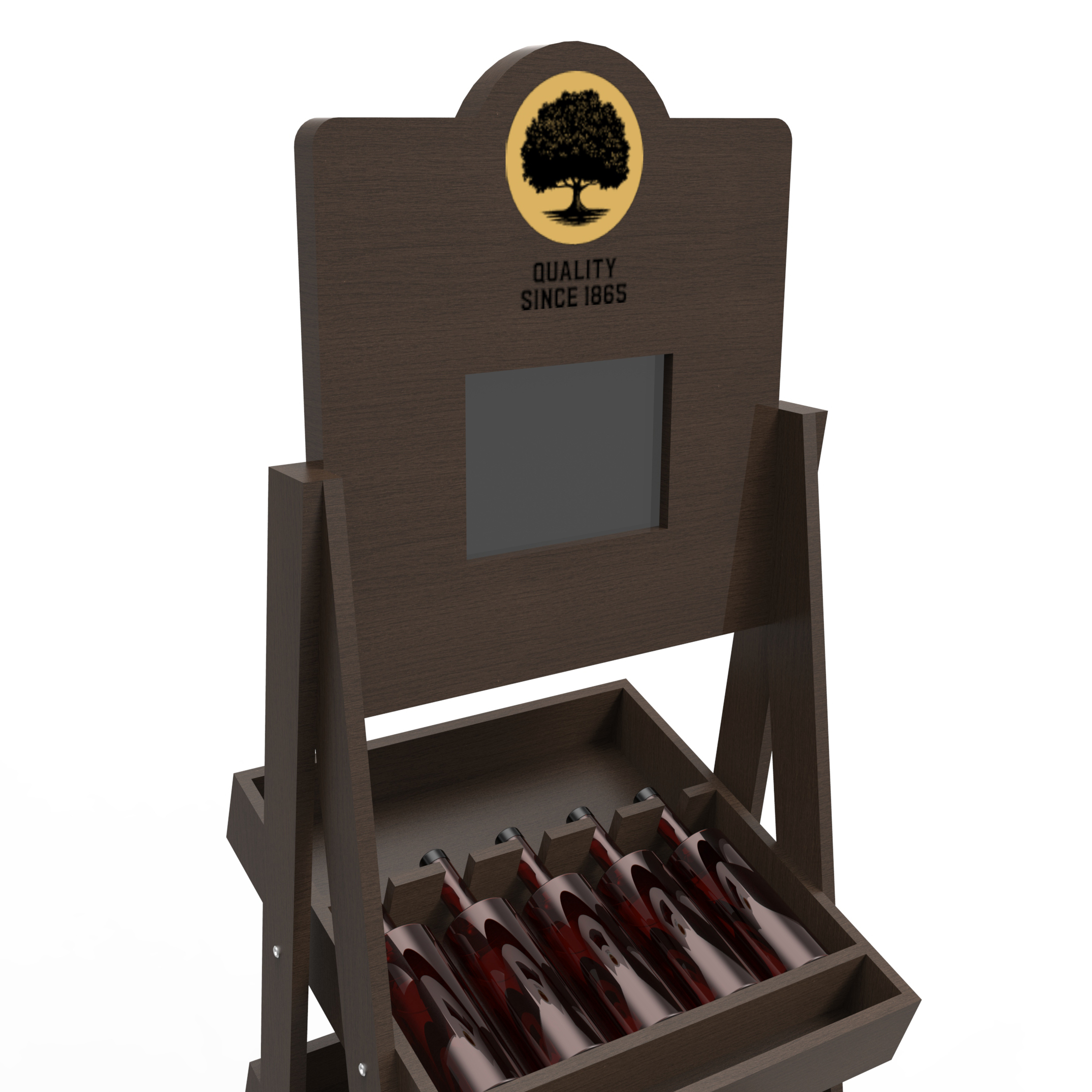 Custom Shop Whiskey Wine Bottle Floor Wooden Tequila Cocktail Store Wood Drink Display Stand with LCD — view 6