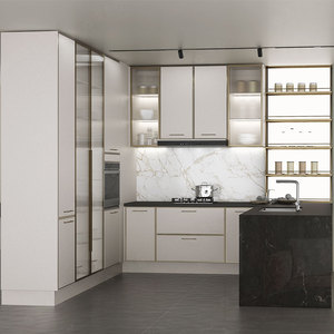 Sofeyia, armario de cocina de PVC completo moderno, unidades de puerta de madera en forma de L, encimera, grifo laminado, bisagra y cesta de cajón - Product Image 2