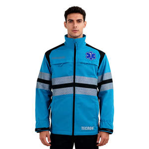 Chaqueta <span class=keywords><strong>de</strong></span> Soft Shell Azul Hecha a Medida con Cinta Reflectante Plateada, Chaqueta y Pantalón Impermeables para Paramédicos - Product Image 1