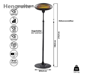 새로운 디자인 최고의 전기 적외선 야외 파티오 히터 3pcs 석영 가열 튜브 - Product Image 4