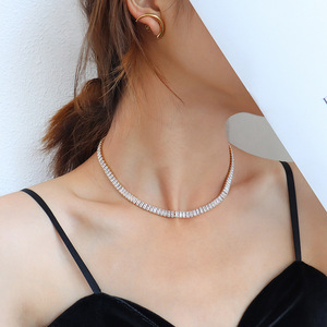 قلادة نسائية مطلية بالذهب عيار 18 من الفولاذ المقاوم للصدأ مقاومة للماء من الزركونيا المكعبة سلسلة تنس قلادة خضراء قلادة أنيقة قلادات - Product Image 5