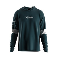 Chemises de pêche personnalisées pour homme avec capuche, design ergonomique écologique, cyan foncé uni avec bande blanche sur les manches