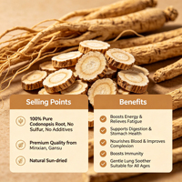 Rodajas de Raíz de Codonopsis Seca Natural, Bolsa de 500g, para Preparar Té de Hierbas y Tónico Diario para la Salud, Refuerzo del Sistema Inmunológico