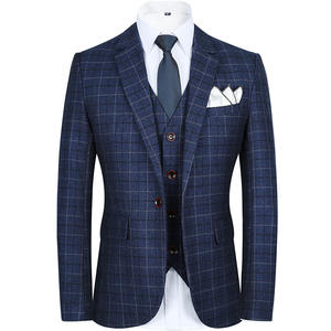 Traje Formal de negocios a cuadros para hombre, traje de aseo, <span class=keywords><strong>chaleco</strong></span>, conjunto de traje de boda de tres piezas - Product Image 4