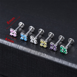 Getta G23 Ti6Al4VELI Titanium 18G Flower Leaf Marquise CZ Bezel Setting Internal Thread Conch Daith Labret Lip Stud - Product Image 6