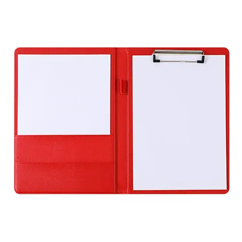 Customizable Black Red PU Leather Portfolio Folder A4 Writing Pad for Business Document Folder Refillable Notepad Clip Board