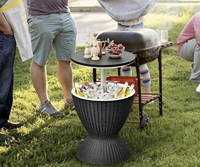 Table de bar de patio 2-en-1 en rotin avec seau à glace élévateur et drain intégré pour plage, hôtel, jardin - Vente chaude directe usine