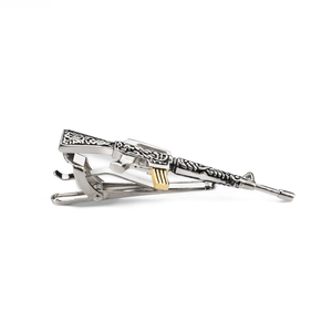 Clip di cravatta per pistola di alta qualità all'ingrosso in fabbrica regali di fermacravatta in metallo placcato argento per uomo - Product Image 4