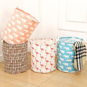 Panier à linge pliable rond en coton et lin, seau de rangement pliable pour vêtements sales, organiseur - Product Image 2