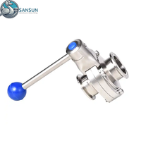 Vanne papillon manuelle sanitaire à trois colliers en acier inoxydable SS304 SS316L pour système de refroidissement liquide de centre de données