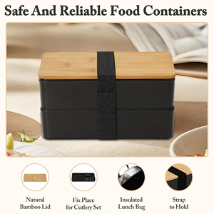 Japanese-style Lunch Box Frame Insulation Double-layer Large-capacity <b>Microwave</b> Plastic Fresh-keeping Bento Box <b>Set</b> - Product Image 3