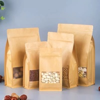 RTS – pochette d'emballage de noël à fond plat en papier Kraft, sac de scellage à huit côtés avec fenêtre, vente en gros