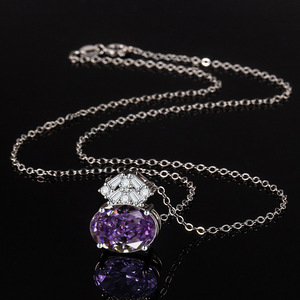 Fashion Iced Out Purple <b>Necklace</b> Geometric Ring Set <b>Copper</b> 10*10mm Oval Cut Cubic Zirconia Wholesale Jewellery Set For Women - Product Image 4