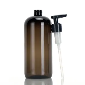 Eco Friendly Biodegradable Container 1000ml Amber PET Plastic Bottle Recyclable Bottles For Shower Gel Shampoo