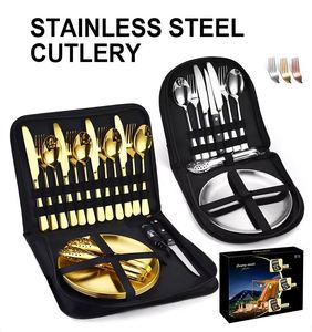 Juego de Cuchillos, Tenedores y Cucharas de Acero Inoxidable, 20 Piezas, Pinzas para Barbacoa, Plato para Cena, Cubertería Portátil para Acampar al Aire Libre - Product Image 2