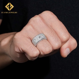 ZUANFA JEWELRY New Arrive Iced Out Micro Setting Wide Eternity Band <b>Ring</b> Custom Moissanite <b>Ring</b> Hip Hop Style <b>Men</b> - Product Image 4