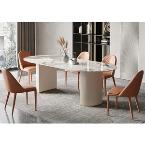บ้านเฟอร์นิเจอร์ตารางห้องอาหารชุดอิตาลีหินอ่อนสีออกแบบโต๊ะรับประทานอาหารและเก้าอี้