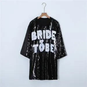 Abiti da sera con paillettes da sposa T-Shirt abito da <span class=keywords><strong>donna</strong></span> Pullover <span class=keywords><strong>mezza</strong></span> <span class=keywords><strong>manica</strong></span> paillettes star patch Party Dress - Product Image 4