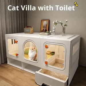 Vente en gros de meubles modernes pour chats, maison pour animaux de compagnie avec tiroir, bac à litière tout-en-un, cage intérieure pour petits espaces, villa pour chats avec 1 pièce - Product Image 3