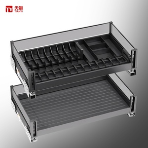 Organisateur de tiroir coulissant en alliage d'aluminium durable à 2 niveaux, panier extractible efficace pour le rangement des armoires de cuisine - Product Image 1