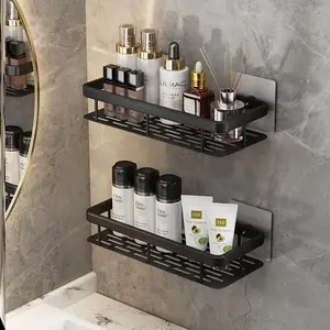 Badkamer Dubbele Planken Wall Mounted Zelfklevende Keuken Hoek Rekken Douche Caddy Hoek Opslag Plank