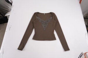 Vintage Hot Girl Lace Patchwork <b>Square</b> <b>Neck</b> Waist Cinching <b>Long</b> <b>Sleeve</b> Tee Elegant Versatile Slim Fit Flattering Comfortable <b>Top</b> - Product Image 6