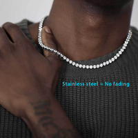 Chaîne de tennis en acier inoxydable avec zircon de 4 mm, style hip-hop, pour homme, bijoux fins et tendance, chaîne de tennis pour couple