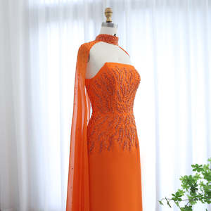 Jancember LSZ299 árabe naranja vestido de noche sin tirantes con manga de capa de las mujeres - Product Image 5