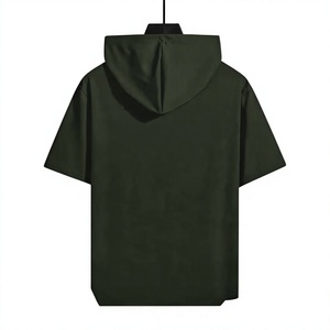 Camiseta con Capucha de Manga Corta Azul Marino para Hombre, Corte Regular, Tejido Ecológico, Estilo Casual, Poliéster/Algodón 240g - Product Image 2