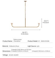 Luminaire suspendu en albâtre linéaire, décoration de luxe pour hôtel, îlot de cuisine, bar en laiton, luminaire à 2 têtes, dôme en pierre, lustre linéaire Pedra