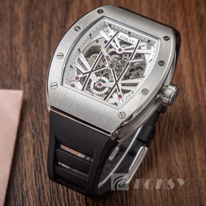 Montres-bracelets en acier inoxydable doré de luxe de haute qualité personnalisées, montres squelette automatiques mécaniques complètes pour hommes - Product Image 4